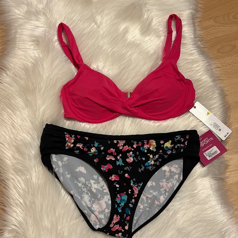 Bundle Anne Cole pink bikini &  Top Skirts Sports  floral bottom NEW wit…